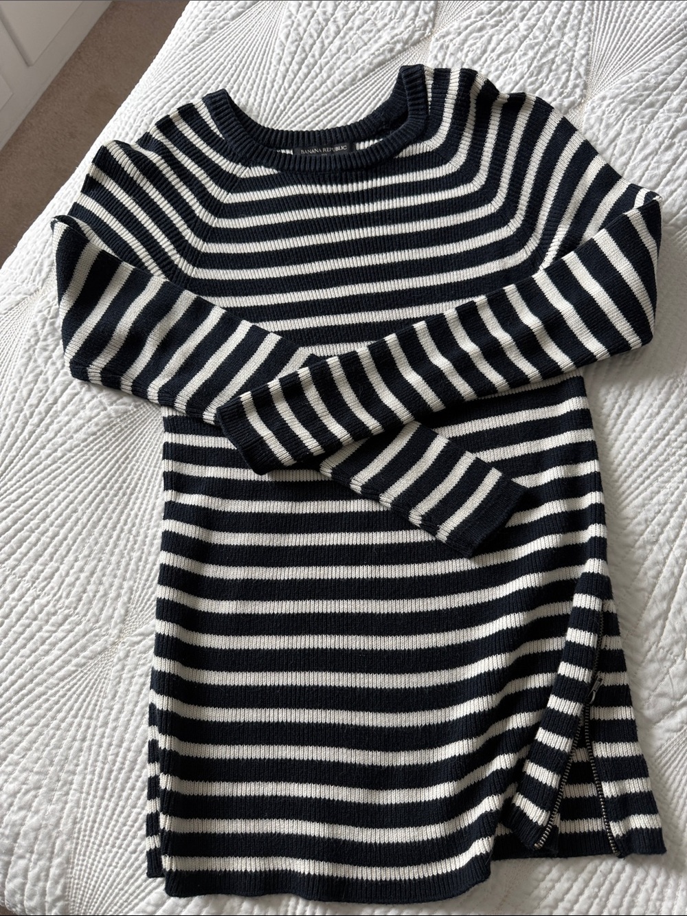 Banana Republic Navy and White Striped Crewneck Sweater